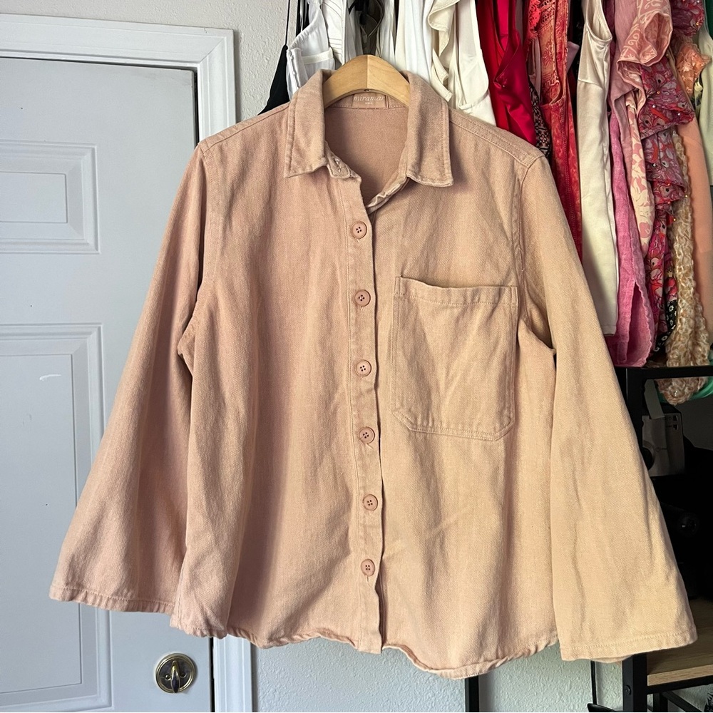 MIRAMAR salmon peach cotton canvas denim oversized‎ button up jacket